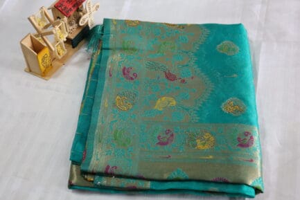 Bnarasi Pure Silk Golden Zari Saree sky blue color
