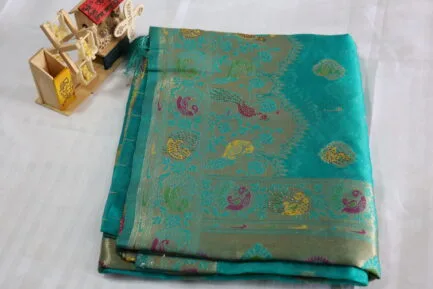 Bnarasi Pure Silk Golden Zari Saree sky blue color
