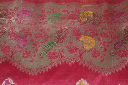 Bnarasi Pure Silk Golden Zari Saree red border in detail