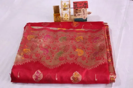 Bnarasi Pure Silk Golden Zari Saree red border in detail with beautiful decoration