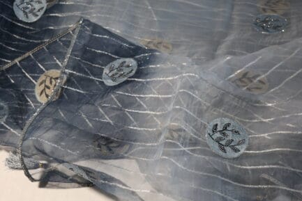 Organza Zari Saree in dark grey in light shade color in beautiful open