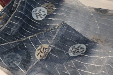 Organza Zari Saree in dark grey in light shade color in beautiful open box