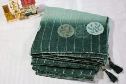 Organza Zari Saree in dark green in light shade color