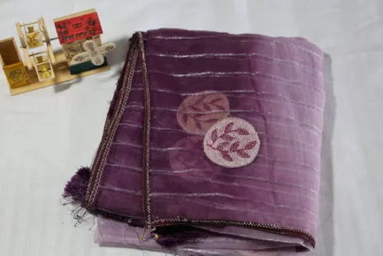 Organza Zari Saree in dark purple in pink shade color