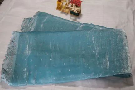 Jimmy Choo Silver Radiance Zari Saree beautifulsky blue color in beautiful wrap