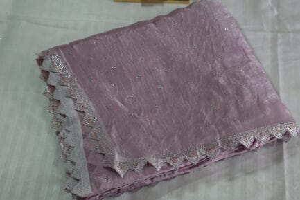 Jimmy Choo Silver Radiance Zari Saree beautiful purple color in beautiful wrap closer image