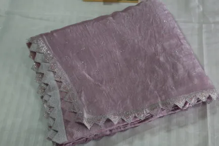 Jimmy Choo Silver Radiance Zari Saree beautiful purple color in beautiful wrap closer image