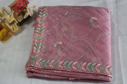 Soft Net Full Zari Work Saree light pink color
