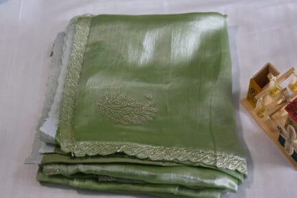 Jimmy Choo Golden Zari Saree beautiful sea green color in folded wrap