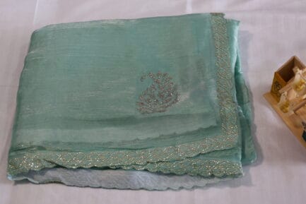 Jimmy Choo Golden Zari Saree beautiful sea green color