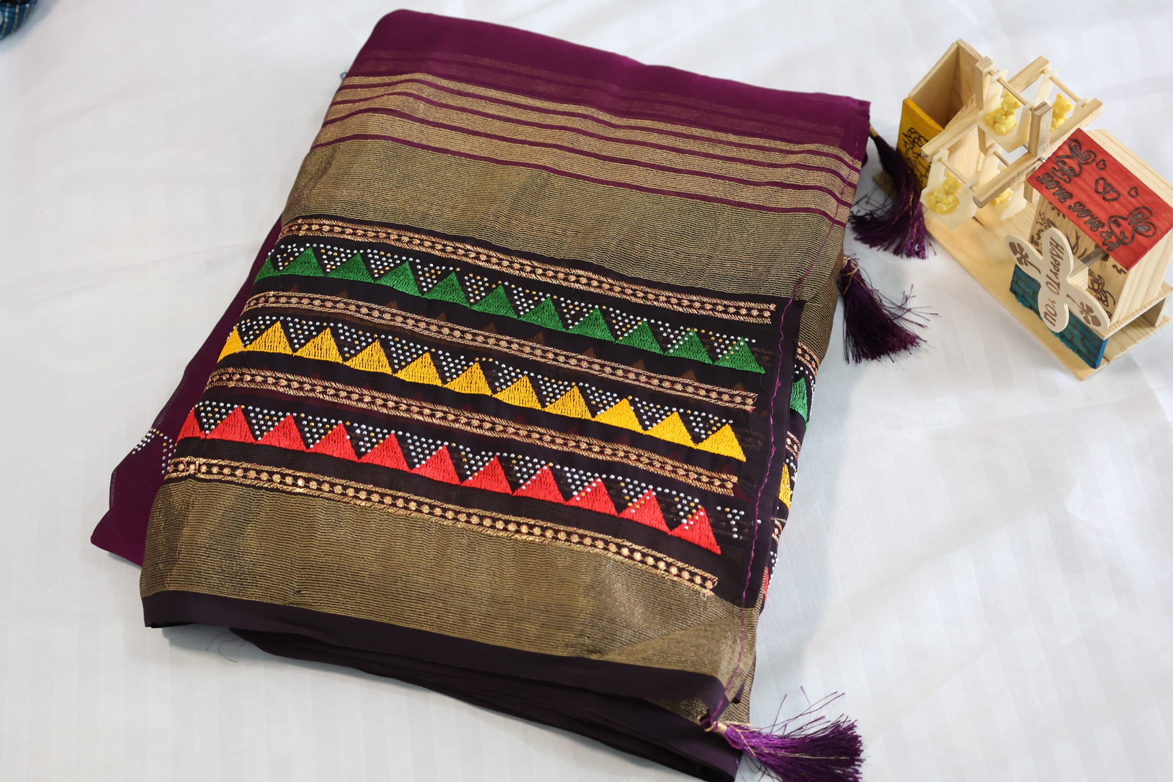 Georgette Soft Zari Work Saree purple color