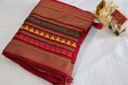 Georgette Soft Zari Work Saree red color beautiful wrap