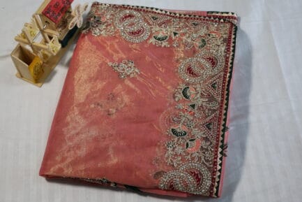 Heavy Border Work Saree golden orange color with beautiful wrap