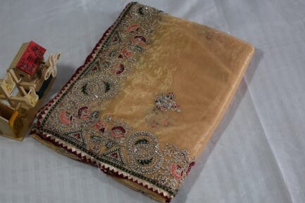 Heavy Border Work Saree golden yellow color