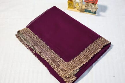 Georgette Golden Zari Border Saree dark pink color in beautiful bg