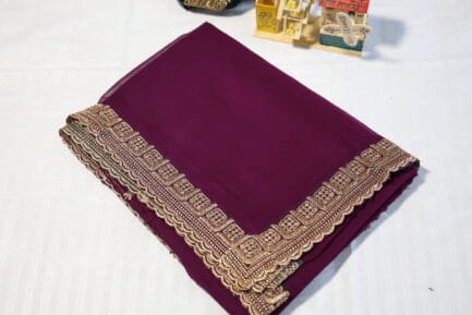 Georgette Golden Zari Border Saree dark pink color