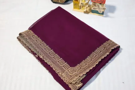 Georgette Golden Zari Border Saree dark pink color