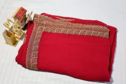 Georgette Golden Zari Border Saree red color